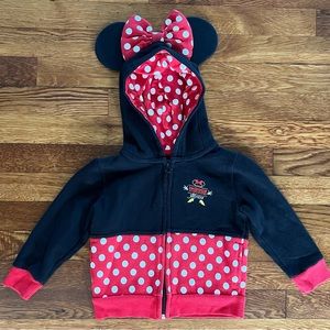 Official Disney Parks Minnie Mouse Ears Polka Dot Full Zip Hoodie Girls Size 2T